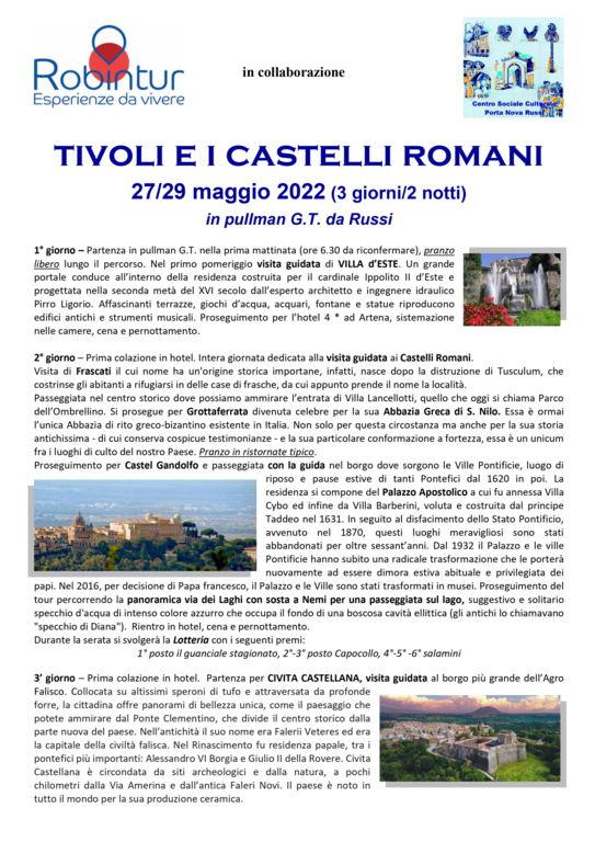 Gita a Tivoli e Castelli Romani