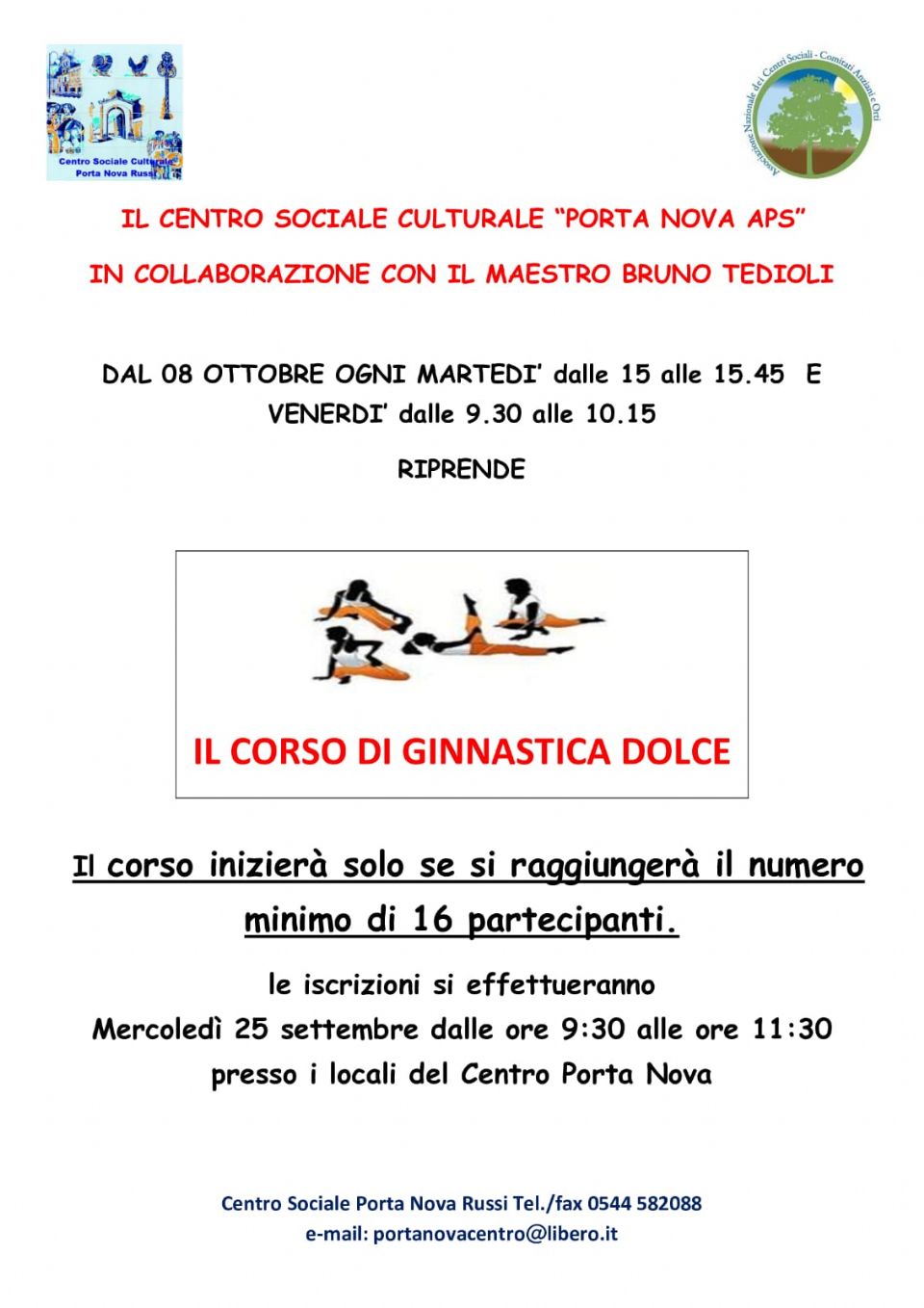 APERTE LE ISCRIZIONI AI CORSI DI GINNASTICA DOLCE