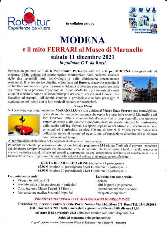 Gita a Modena con visita al Museo Ferrari di Maranello