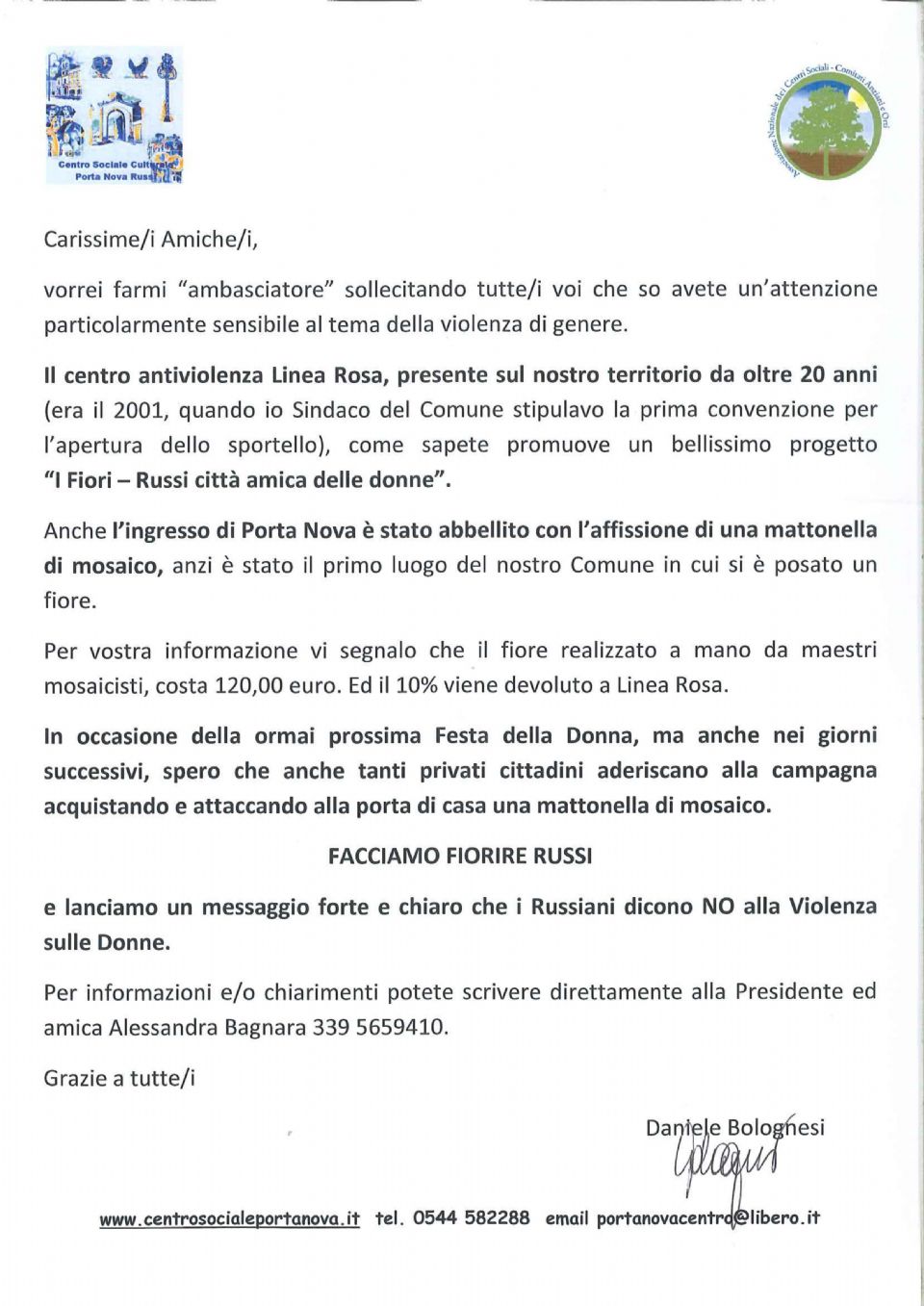 Appello del Presidente di Porta Nova a favore di Linea Rosa