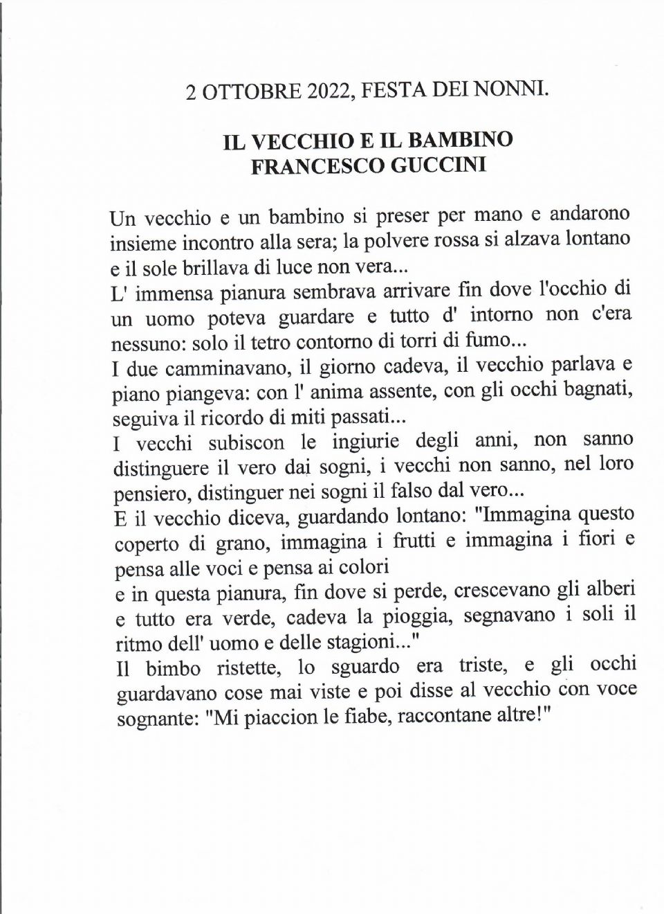 IL VECCHIO E IL BAMBINO (FRANCESO GUCCINI)