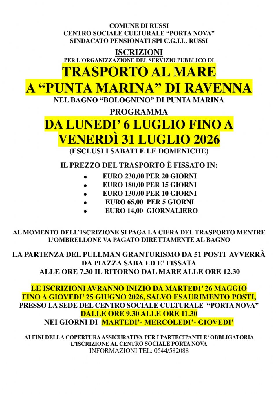 AVVIATE LE ISCRIZIONI PER IL TRASPORTO AL MARE 2026
