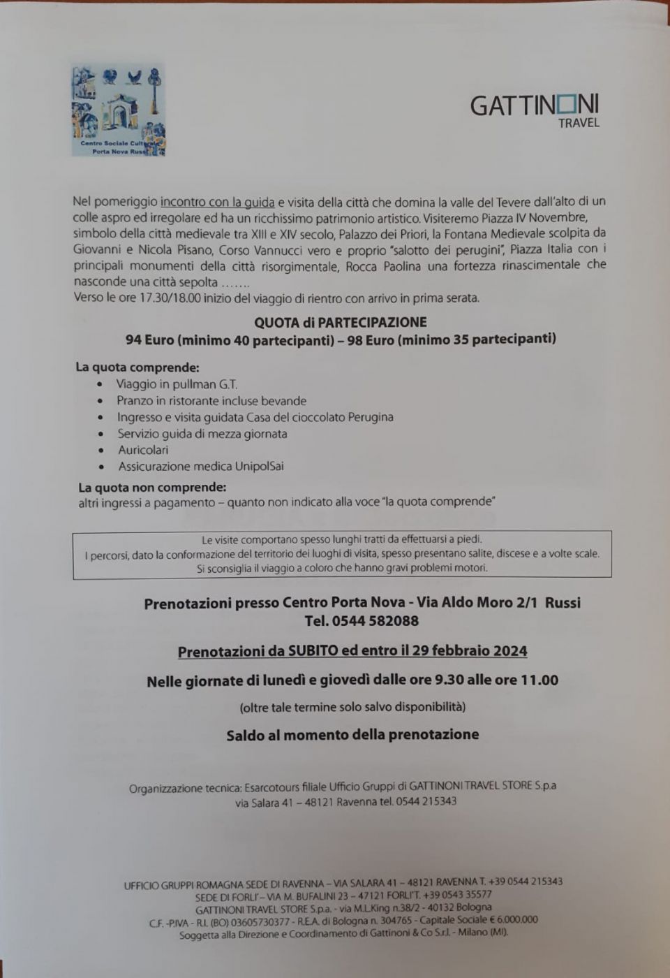 DOPO GENOVA SI PARTE DI NUOVO, DESTINAZIONE PERUGIA. SONO APERTE LE PRENOTAZIONI