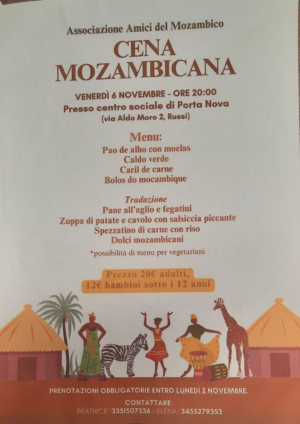 IL TRADIZIONALE APPUNTAMENTO CON LA CENA MOZAMBICANA ORGANIZZATA A PORTA NOVA DAGLI AMICI DEL MOZAMBICO