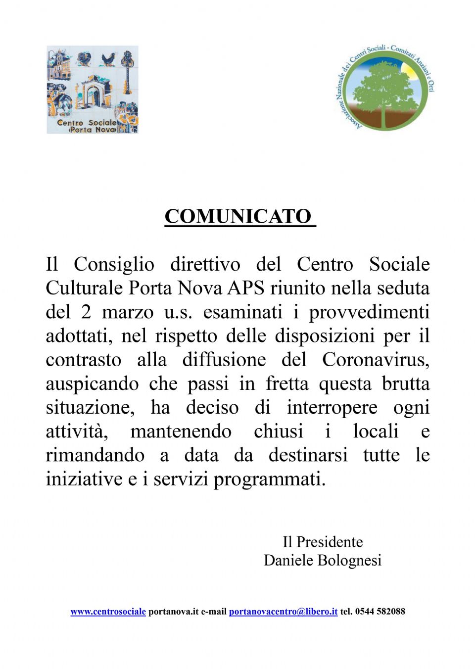 IL CENTRO SOCIALE CULTURALE PORTA NOVA RESTA CHIUSO