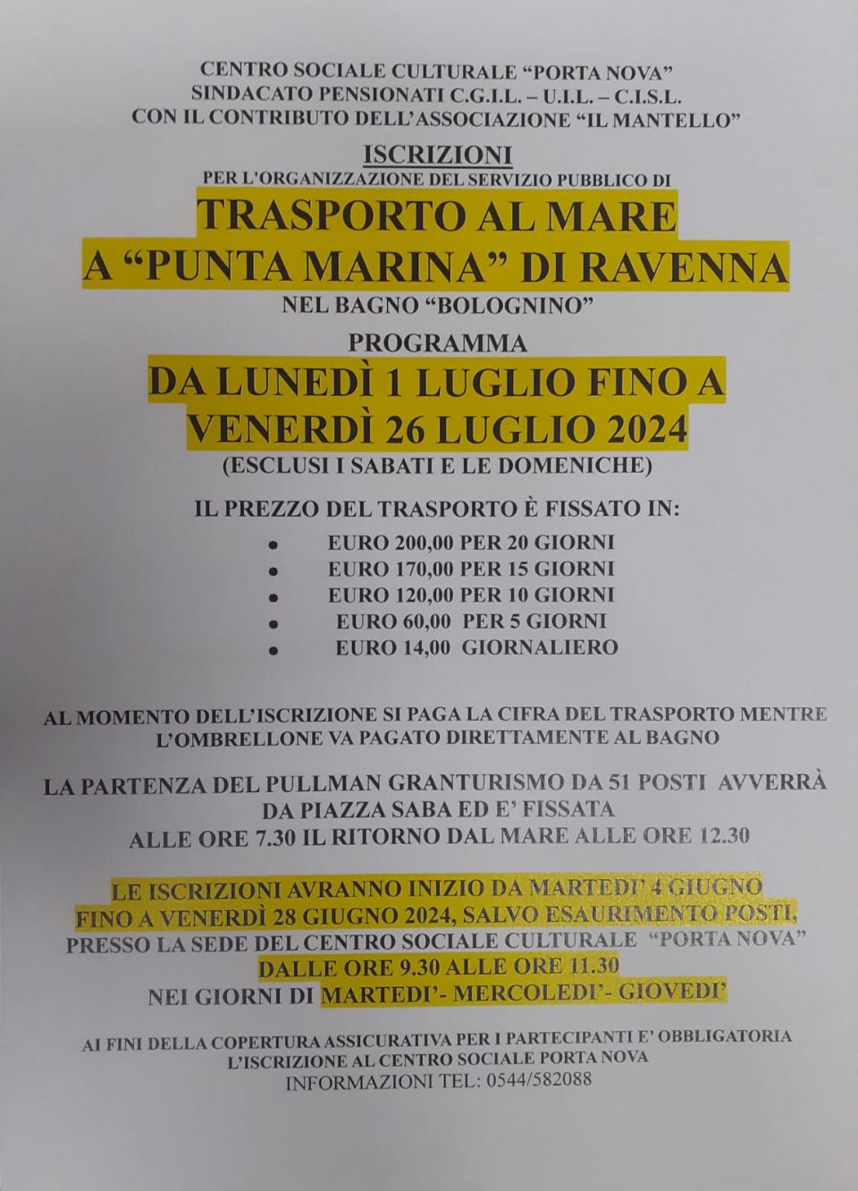 TRASPORTO AL MARE 2024, SONO APERTE LE ISCRIZIONI 