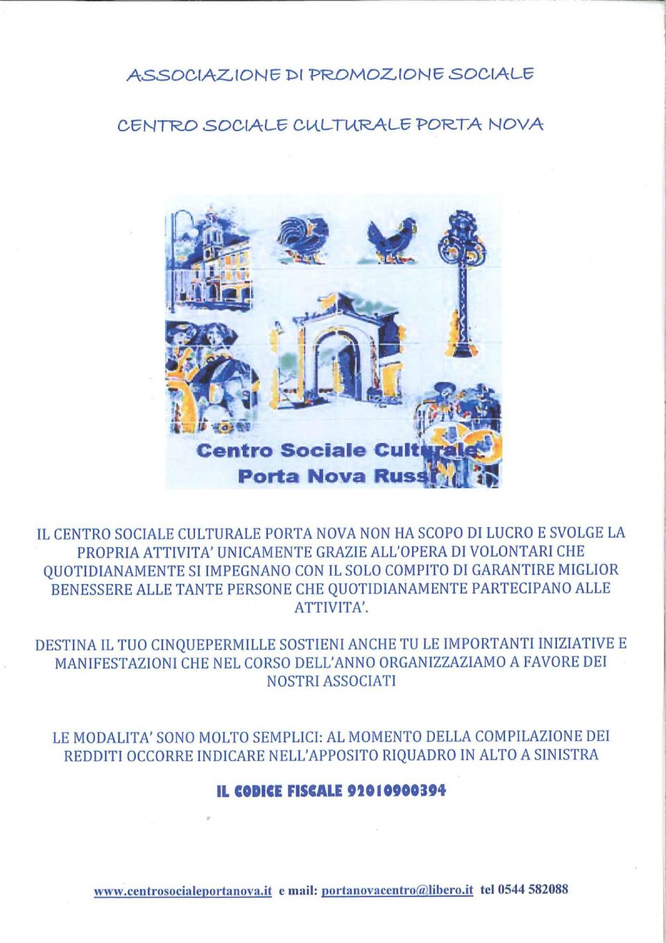 Destina il Tuo   5 x 1000   al Centro Sociale Culturale Porta Nova
